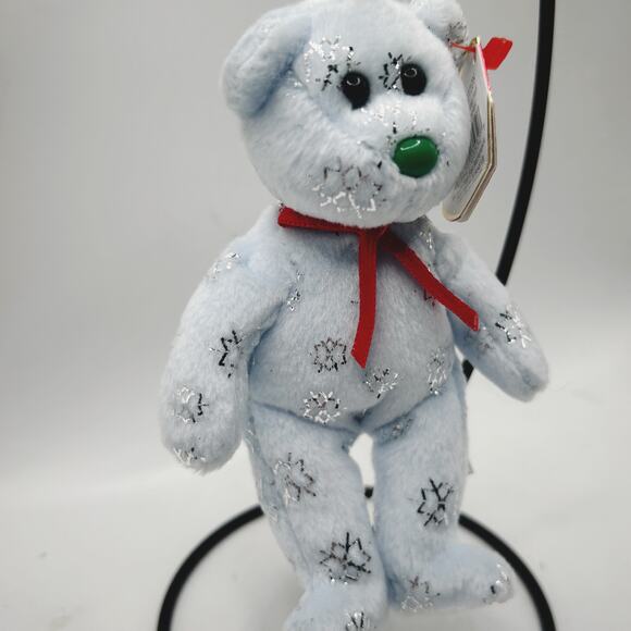 Ty Jingle Beanies Flaky Beanie Babies Plush Ornament Christmas Bear W/ Tag - Picture 2 of 4